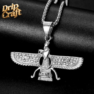 Pendentif Hip Hop en acier inoxydable 306L plaqué or avec zirconium, collier pendentif zoroastrien persan, unisexe - Product Image 3