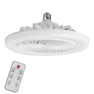 Bedroom Kitchen Mini Dimmable 3 Wind Speeds Remote Control Base Enclosed E27 Led Bulb Socket Fan Ceiling Fan With Light