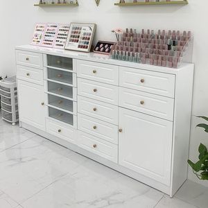 Mueble de Exhibición para Salón de Uñas, Estilo Nórdico Blanco, con Cajones para Almacenamiento de Esmalte y Pegamento - Product Image 6