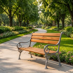 Modern Outdoor Park <b>Bench</b> Cast Iron <b>Metal</b> Frame Wood Slat Seat Armchair for Patio Garden Mall Supermarket Entry - Product Image 4