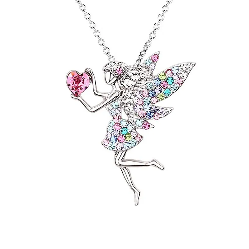 Fairy Necklace for Teen Girls ,Birthstone Pendant Gift for Girls White Gold Plated Austrian Crystal Jewelry Gift