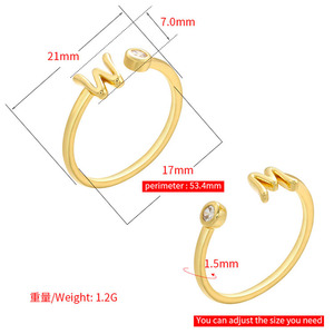 Anillo Ajustable con Inicial <span class=keywords><strong>de</strong></span> Letra del Alfabeto, Incrustado con Circonita Cúbica y Diamantes en Oro <span class=keywords><strong>de</strong></span> 18k, Modelo RM1530, Fino, Delicado y Mini - Product Image 5