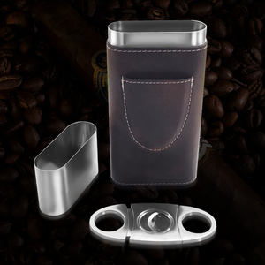 Humidor de cigarros con forro de cuero Vanace, estuche y cortador de cigarros de cuero marrón de 3 dedos Premium - Product Image 5