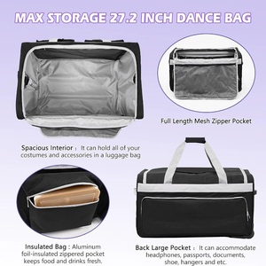 Costume pliable de voyage sacs polochons roulants avec roues porte-vêtements bagage sac de danse avec <span class=keywords><strong>chariot</strong></span> porte-vêtements pour fille - Product Image 3