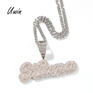 UWIN Petite Taille Personnalisé Nom Pendentif CZ Lettre Personnalisé Pendentif Collier Femmes Hommes quantité minimale de commande 1 Pièce Personnaliser Enfant <span class=keywords><strong>Bijoux</strong></span> - Product Image 2