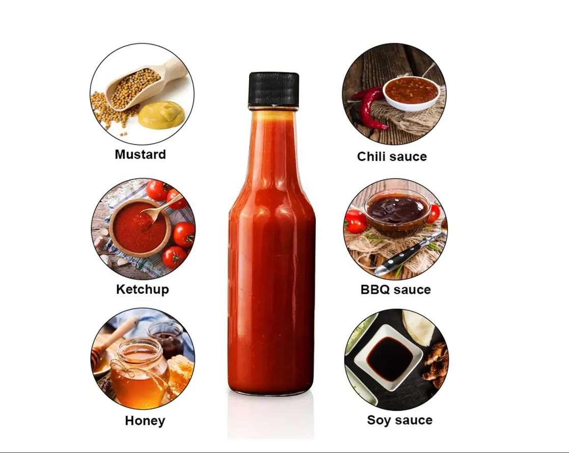 Produttore di bottiglie di salsa di vetro da 5 once 90ml 160ml bottiglia di salsa per barbecue per salsa di peperoncino senape Ketchup fonte di soia