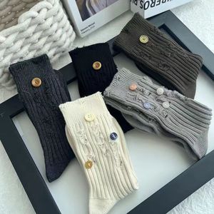 Women's Mid-Calf Socks Cotton Breathable Solid Color <b>Button</b> Detail Casual Style - Product Image 1