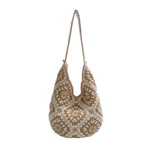 Main crochet grand femmes été sac à bandoulière fermeture ouverte fleur décoration mignon dame épaule Shopping sac de plage - Product Image 6