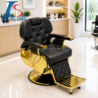 Fauteuil de barbier hydraulique noir et or de luxe, cuir PU 360° °   Fauteuil inclinable pivotant avec repose-pieds réglable pour salon de coiffure