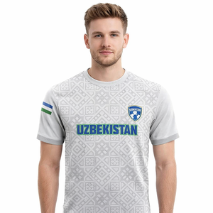 Maglia da Calcio Uzbekistan 2026WC White Wolves Turanians Personalizzata Sublimazione Uomo T-Shirt Calcio Traspirante Sportiva Manica Corta - Product Image 1