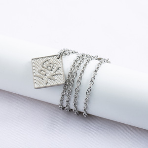 Collar Cuadrado con Carácter Fu en Acero Inoxidable Estilo Chino para Hombre, Colgante Geométrico con Cadena Larga, Joyería de Moda - Product Image 4