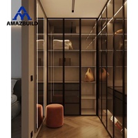AMAZBUILD Armoire en bois de style luxueux avec porte vitrée, dressing sur mesure, coiffeuse, meuble de rangement pour vêtements, garantie 5 ans
