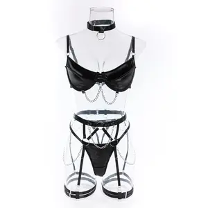 4 pcs/set Confortável Recolha Cadeia Cruz Corpo Sexy Dia Dos Namorados Lingerie Underwear Bra Set