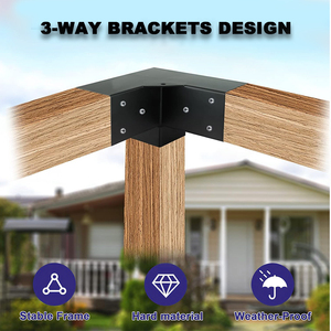 <span class=keywords><strong>Kit</strong></span> de supports de pergola en métal robuste à 3 voies, personnalisé, installation facile, support de pergola 4x4 pour cour et patio - Product Image 3