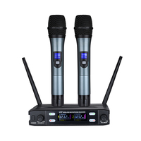 Sistem Mikrofon Nirkabel Genggam Ganda Profesional UHF, Mikrofon Plug and Play Jangkauan 80m untuk Pidato Karaoke Pesta Rumah, Grosir