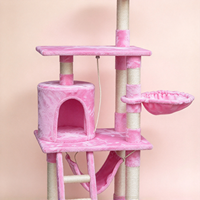 Pohon Kucing Pink Tinggi Multi Platform dengan Tiang Garukan, Kondominium Kucing, Terowongan, Hammock, Tangga, Mainan Interaktif, Menara Bermain Kucing Indoor