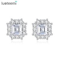 Anting-anting Stud CZ LUOTEEMI, Fashionable, Trendy, untuk Kegunaan Sehari-hari, Perhiasan Wanita Kantoran, Anting-anting Stud Korea yang Lucu untuk Wanita Muda
