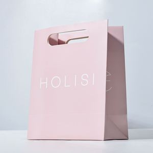 Sac cadeau en papier premium imprimé, rose mat, avec poignées découpées, logo personnalisé, design élégant, pour emballage de luxe et produits de beauté - Product Image 2