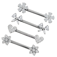ASTM F136 G23 Titanium Internal Thread Barbell Piercing Jewelry Double Sided Zircon Flower Bow Heart Tongue Nipple Bar