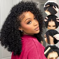 Peluca de media cabeza de cabello humano virgen brasileño rizado, calidad SDD, con cordón ajustable, sin pegamento, peines seguros, compacta, para mujeres afroamericanas.