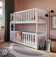 Lit superposé en bois Konrad avec lit de bébé avec rails en bois hauts de tous les côtés Lit en bois de pin massif avec limite de poids maximale