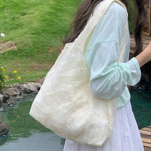 Bolso de Hombro de Encaje Blanco Leche con Bordado, Bolso Tote para Mujer, Atuendos Diarios, Verano 2025 - Product Image 1