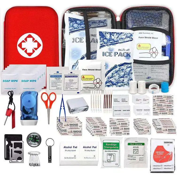 New arrival portable waterproof emergency survival kit gear mini 273 pcs trauma first aid kit set for outdoor camping