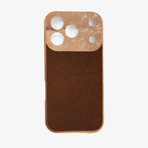 Étui de luxe 2 en 1 en cuir véritable de style <span class=keywords><strong>allemand</strong></span> pour iPhone 17 Texture en cuir de vache émeraude et marron avec gravure profonde en métal - Product Image 1