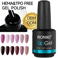 RONIKI Produit phare 15ml Top Coat Renforcé Anti-écaillage Imperméable Effet de couleur fixe Gel à ongles Faible MOQ Marque privée