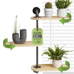 Fenêtre rotative Étagères pour plantes Étagère de fenêtre en bois pour plantes Étagère en bois à 3 niveaux Porte-<span class=keywords><strong>plante</strong></span> <span class=keywords><strong>mural</strong></span> Exposition optimale à la lumière intérieure - Product Image 1