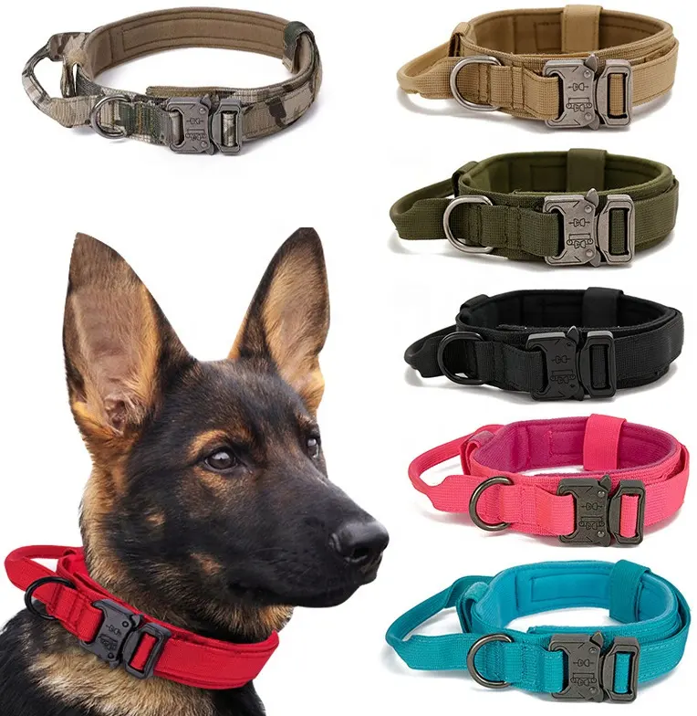 Tactical Dog Collar Outdoor Traction Pet Leash Ropes Dogs Collars Medium Large Pets Training Dog Metal Button Neck Rope