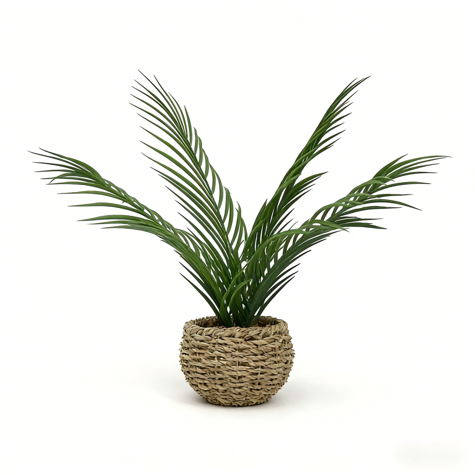 Realistic Artificial Fan Palm, 7-Head Faux Tree with Ruffled Leaves All ...
