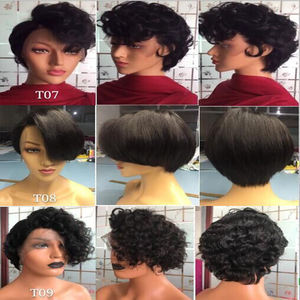 شعر مستعار بدانتيل أمامي بوب شعر مستعار بقصة بيكسي قصير قصير قصير شعر مستعار بدانتيل سويسري هندي مستقيم - Product Image 5