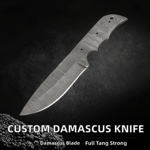 Couteau utilitaire à lame fixe en acier Damas, léger, durable, à pointe tombante et bord biseauté, à manche plein, pour personnalisation DIY, pour l'extérieur - Product Image 2