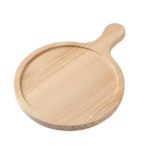 圆形木制餐盘多种尺寸天然松木披萨盘带手柄