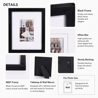 Cadre photo personnalisé en MDF noir A4 avec passe-partout blanc 4x6, à suspendre au mur ou à poser sur table, pour la décoration de la maison ou du bureau