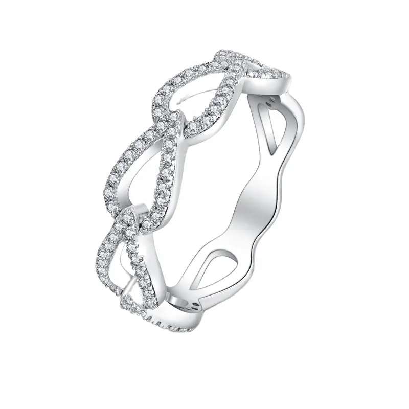 New Trendy Sterling Silber Fine Jewelry Zirkonia Pave Infinity Sign Ring Kreuz Ring verstellbar für Frauen Schmuck Geschenk