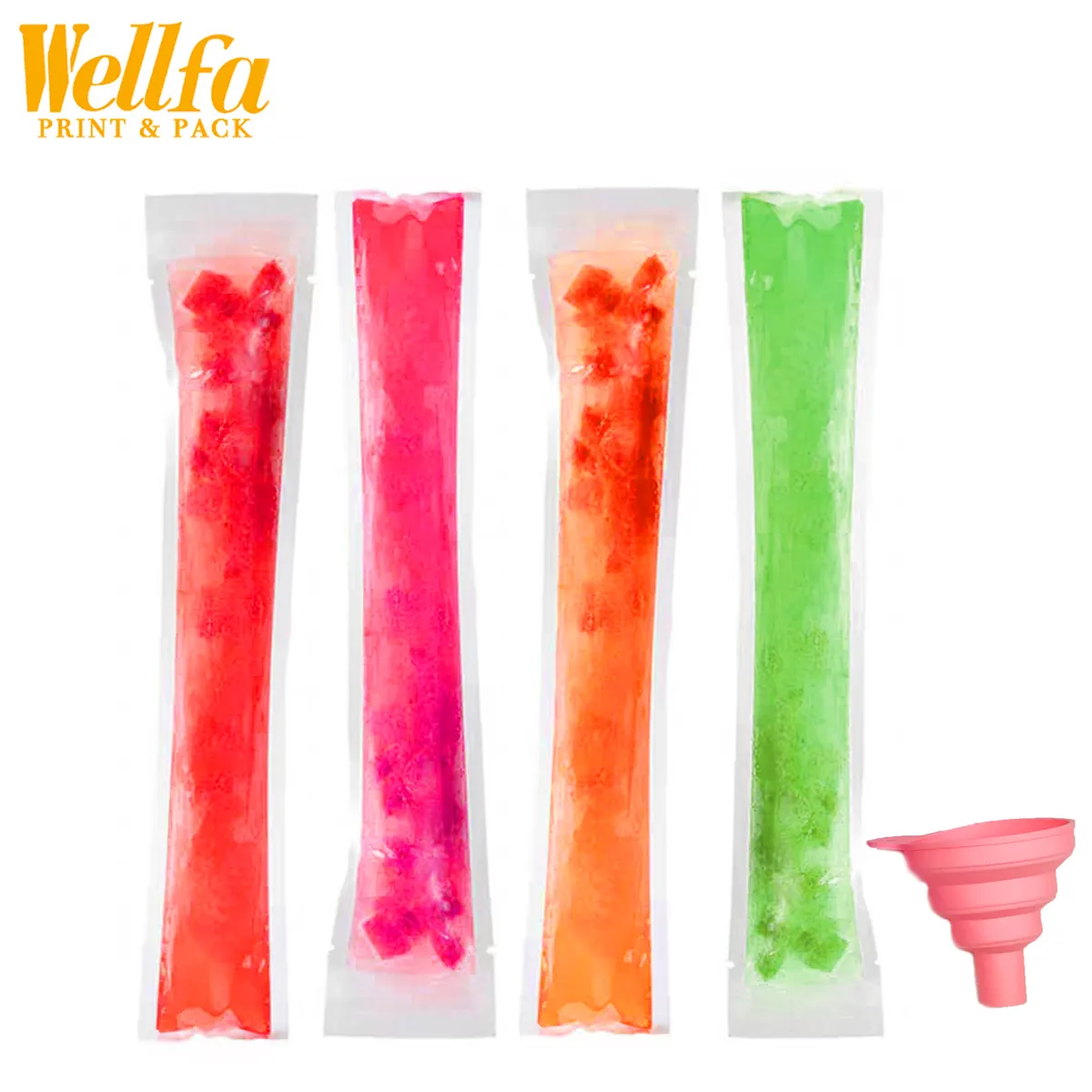 Custom Transparent Food Grade Heat Seal Yogurt Milk Juice Freeze Zipper Pouch Plastic Ice Pop Lolly Popsicle Packaging Bag