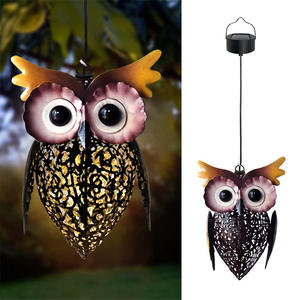 Hibou Motif Rétro Suspendu Lanterne Solaire En Métal Lumières Lampe Ornement Extérieur Lumières pour Cour Jardin - Product Image 2