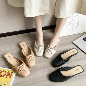 Pantoufles fermées pour femmes, plates, à enfiler, pour l'été, loisirs, antidérapantes, beige, taille 36-40 - Product Image 3