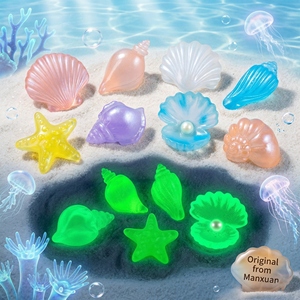 Ciondoli all'ingrosso in resina che si illuminano al buio a forma di conchiglia e stella marina, decorazioni 3D in stile caramella gommata per custodie, accessori a tema oceano - Product Image 1