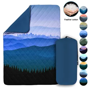 Packable Large Ultra Warm Landscape Printed Blanket Down Puffy Blanket For Travel