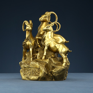 Three Sheep Bring Prosperity Copper Ornament Feng Shui <b>Desk</b> Decor Office Gift - Product Image 1
