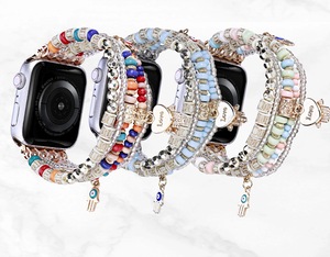 Pulsera de cuentas hecha a mano para <span class=keywords><strong>Apple</strong></span> <span class=keywords><strong>Watch</strong></span>, correa de 49mm, 46mm, 45mm, 44mm, 42mm, 41mm, <span class=keywords><strong>40mm</strong></span>, 38mm, correa de joyería de cristal y perlas para mujer - Product Image 1