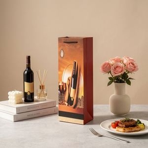 Vintage Print Single Wine <b>Bottle</b> <b>Gift</b> Paper <b>Bag</b> Reinforced Rope Handle Kraft Liquor Packaging for Holiday Dinner Party Wholesale - Product Image 2