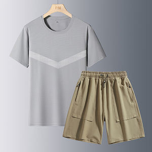 Ensemble T-shirt et short de sport pour homme, personnalisable avec logo, à manches courtes, fin, extensible, effet rafraîchissant, séchage rapide, idéal pour l'été et le fitness - Product Image 6