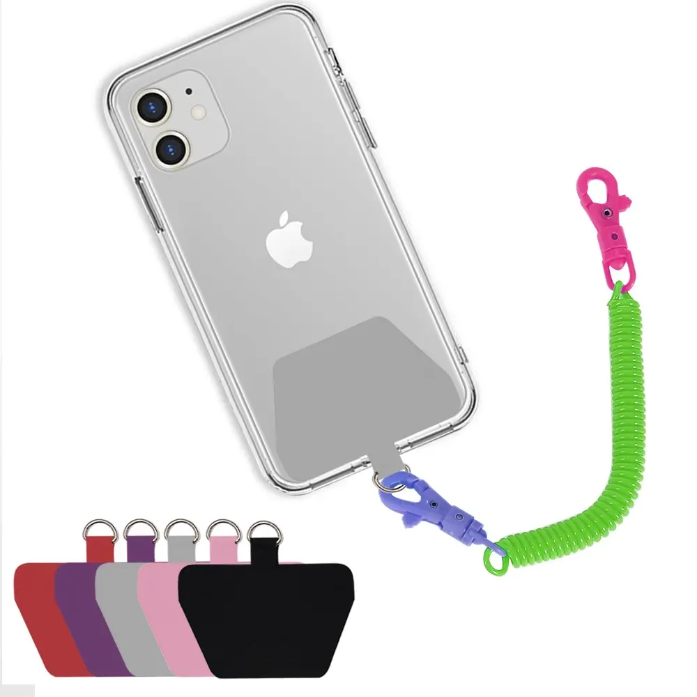 Colorido PVC segurança tether enrolado Primavera cordão personalizado tecido guia clara tpu patch telefone pulseira elástica