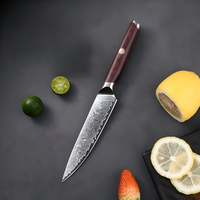 VG10 Damascus staal kern 5-inch utility mes met donkerbruine handgreep Damascus fruit- & schilmes voor thuis & professioneel gebruik