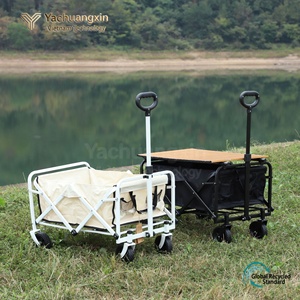 Portable Foldable <b>Camping</b> Cart With Wooden <b>Table</b> Top Four-Wheel Outdoor <b>Storage</b> Trolley For Picnic And Travel - Product Image 2