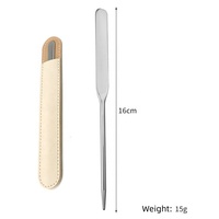 Spatule de mélange cosmétique en acier inoxydable, outil de massage facial Gua Sha, spatule de maquillage réutilisable avec pochette portable